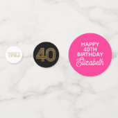 ブラック ホット ピンク ゴールド 40歳の誕生日 テーブル コンフェッティ (裏面)