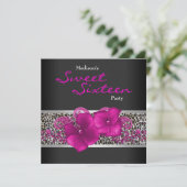 ブラック ホット ピンク レオパード 誕生日パーティー 招待状 (スタンド正面)