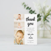 ブラック&ホワイトありがとうおベビー誕生日写真 ポストカード (スタンド正面)
