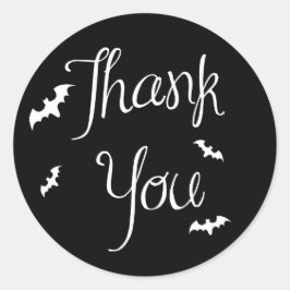 ブラック&ホワイトありがとうこうもりハロウィーンステッカー ラウンドシール