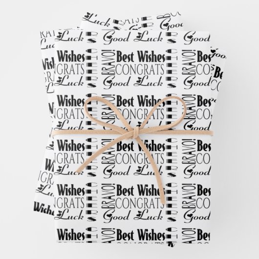 ブラック/ホワイトおめでとう最高のウィズ大事な行事 ラッピングペーパーシート (インサイチュ)