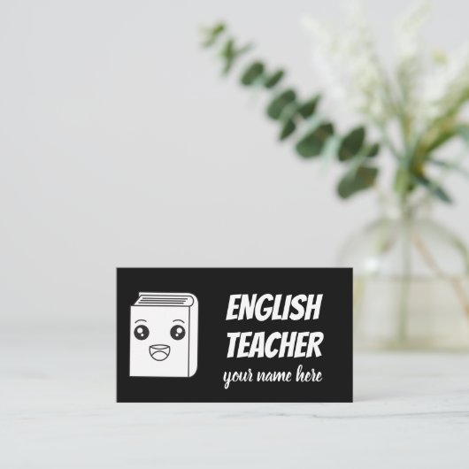 ブラック&ホワイトのかわいい英語教師 ESL 名刺 (スタンド正面)