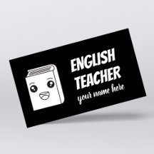 ブラック＆ホワイトのかわいい英語教師 ESL 名刺