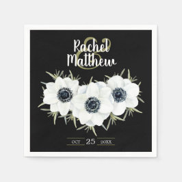 ブラック&ホワイトのアネモネの水結婚色のナプキン スタンダードカクテルナプキン
