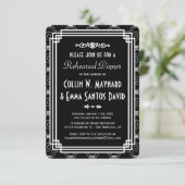 ブラック＆ホワイトのアートデコ・リハーサルディナー招待状 招待状 (スタンド正面)