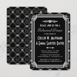 ブラック＆ホワイトのアートデコ・リハーサルディナー招待状 招待状