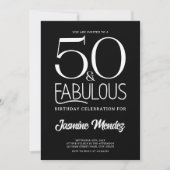 ブラック&ホワイトのエレガントな50歳の誕生日おめでとう 招待状 (正面)