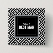 ブラック&ホワイトのカスタマイズ可能なベストマン名ボタン 缶バッジ (正面)