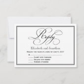 ブラック&ホワイトのカリグラフィー スクリプト ウェディング返信 招待状 (正面)