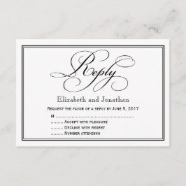 ブラック＆ホワイトのカリグラフィー スクリプト ウェディング返信 招待状