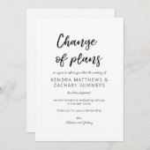 ブラック＆ホワイトのカリグラフィー　予定変更 招待状 (正面/裏面)