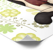 ブラック＆ホワイトのキティー猫/フローラルボーダー ポスター (角)