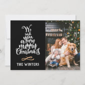 ブラック＆ホワイトのクリスマスツリー文字の写真 シーズンカード (正面)
