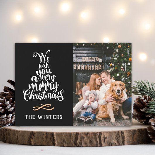 ブラック＆ホワイトのクリスマスツリー文字の写真 シーズンカード