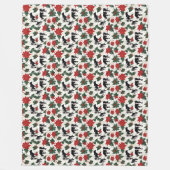 ブラック&ホワイトのクリスマスホルスタイン牛の花 フリースブランケット (正面)