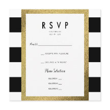 ブラック＆ホワイトのストライプにゴールド箔のRSVP結婚式