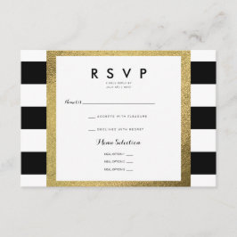 ブラック&ホワイトのストライプにゴールド箔のRSVP結婚式 出欠カード
