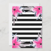 ブラック＆ホワイトのストライプにピンクの花のモダンな植物学 招待状 (裏面)