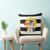 ブラック＆ホワイトのストライプに犬、ハート＆ひまわり クッション (椅子)