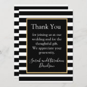 ブラック&ホワイトのストライプのプリント済みサンキューカード 招待状 (正面/裏面)