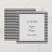 ブラック/ホワイトのストライプフレーム ウェディング セーブ・ザ・デート (正面/裏面)