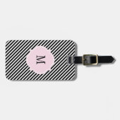 ブラック&ホワイトのストライプモノグラム荷物タグ ラゲッジタグ (正面横)