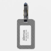 ブラック&ホワイトのストライプモノグラム荷物タグ ラゲッジタグ (裏面縦)