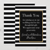 ブラック＆ホワイトのストライプ ありがとうカード（プリフィル済み） 招待状 (正面/裏面)