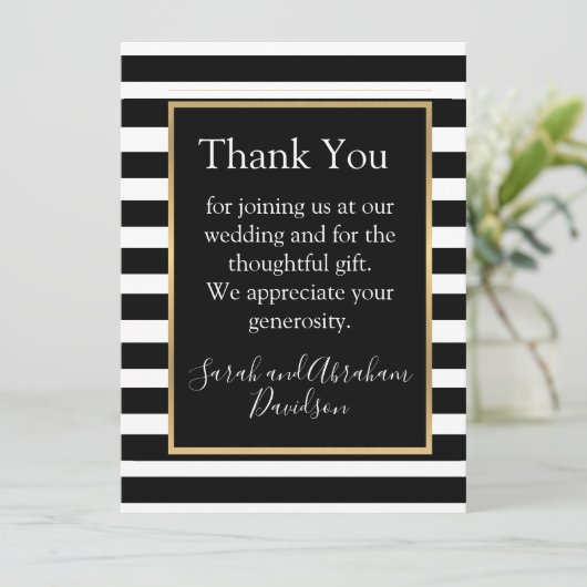 ブラック＆ホワイトのストライプ  ありがとうカード（プリフィル済） 招待状 (スタンド正面)