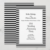 ブラック/ホワイトのストライプ ウェディングアニバーサリー パーティー 招待状 (正面/裏面)