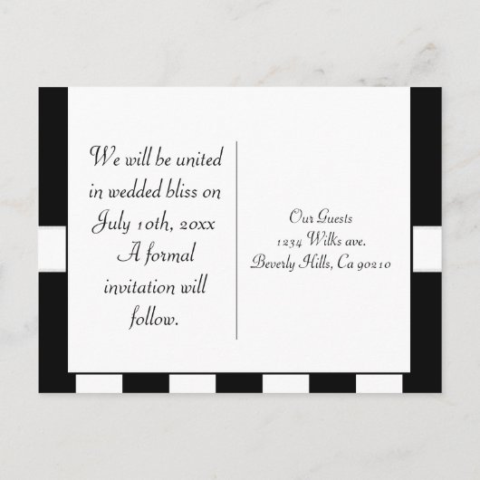 ブラック＆ホワイトのストライプ ウェディング クラシック 案内ポストカード (裏面)