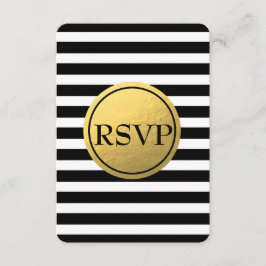 ブラック＆ホワイトのストライプ ゴールドホイル 結婚式 RSVP カード