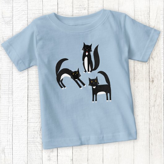 ブラック＆ホワイトのスーツ猫 ベビーTシャツ