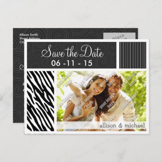 ブラック & ホワイトのゼブラストライプ 案内ポストカード (正面/裏面)