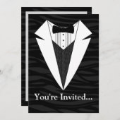 ブラック/ホワイトのタキシード 招待状 (正面/裏面)