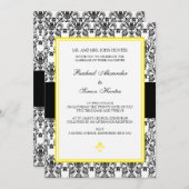 ブラック＆ホワイトのダマスク柄の結婚式招待状- 黄色 招待状 (正面/裏面)