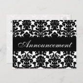 ブラック＆ホワイトのダマスク結婚式中止カード 案内ポストカード (正面/裏面)