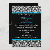 ブラック＆ホワイトのダマスク結婚式招待状 招待状 (正面/裏面)