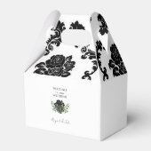 ブラック＆ホワイトのダマスク ウェディング ウェルカム ギフト ボックス (裏面サイド)