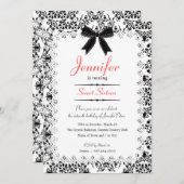 ブラック&ホワイトのダマスク スウィート16 5x7 招待状 (正面/裏面)