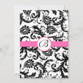 ブラック＆ホワイトのダマスク・スワール、ホットピンクのトリム 招待状 (裏面)
