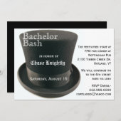 ブラック＆ホワイトのトップハット独身パーティーの招待状 招待状 (正面/裏面)