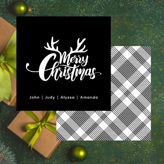 ブラック＆ホワイトのトナカイ　メリークリスマス ノートカード