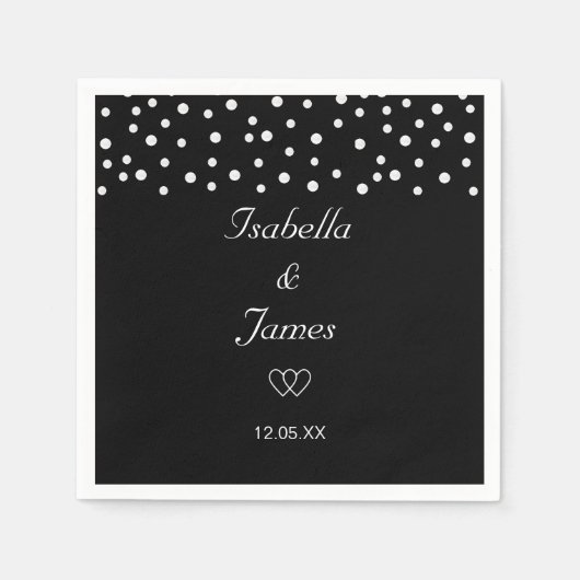 ブラック&ホワイトのナプキンにシック結婚パール スタンダードカクテルナプキン (正面)