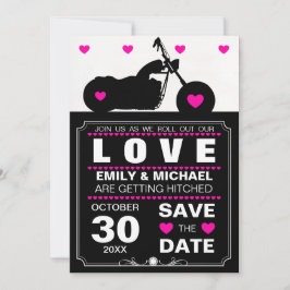 ブラック&ホワイトのバイク シルエット Save the Date セーブザデート