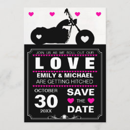 ブラック&ホワイトのバイク シルエット Save the Date 招待状