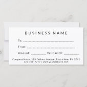 ブラック&ホワイトのビジネスファーザーズデイギフト証明書 (裏面)