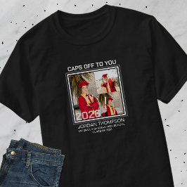 ブラック&ホワイトのフォトコラージュ 2026年卒業家族グループ Tシャツ