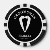 ブラック＆ホワイトのブライズメンの結婚式の独身パーティー ポーカーチップ (正面)