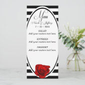 ブラック&ホワイトのメニューに赤ストライプ色の結婚バラ メニュー (スタンド正面)